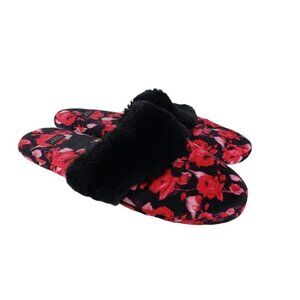 Victoria's Secret womens Large pink black rose signature satin slide slippers